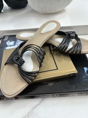 Black Strappy Slide Sandals -